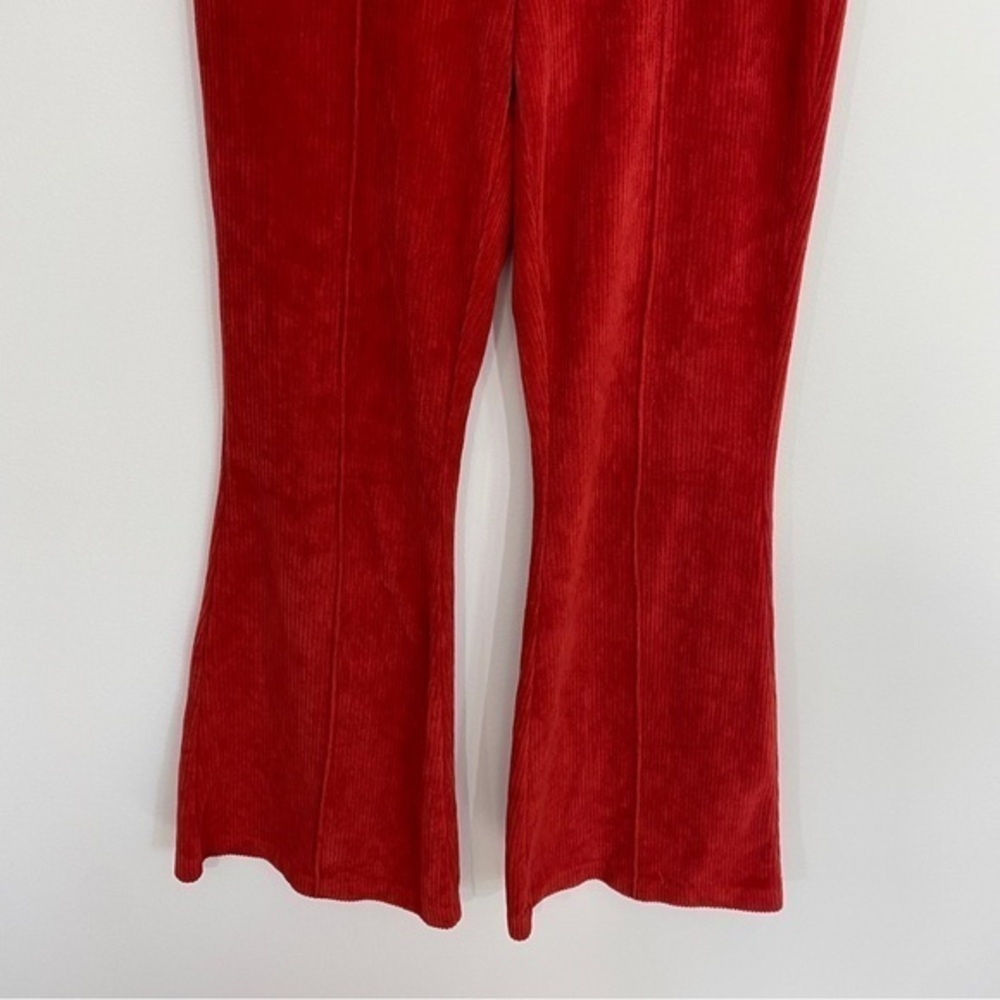 Aerie Small Burnt‎ Orange Red Velour Ribbed Corduroy Flare Pants Pull On - Picture 3 of 9
